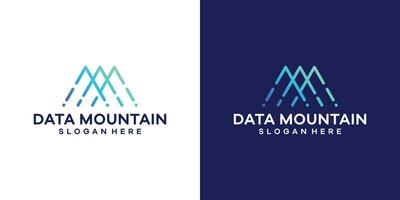 Data peak logo design template. Creative mountain with technology data design graphic vector illustration. Symbol, icon, creative.