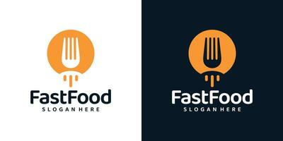 Fast food logo design template. Abstract rocket with fork spoon design graphic vector illustration. Symbol, icon, creative.