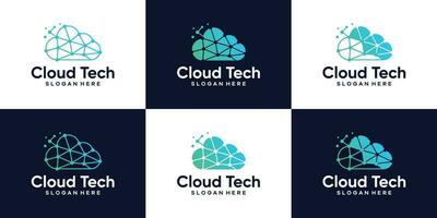 Collection of cloud tech logo design template. Cloud with technology system connection design graphic vector illustration. Symbol, icon, creative.