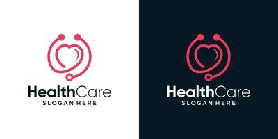 Health care logo design template. Heart logo with stethoscope design graphic vector illustration. Symbol, icon, creative.