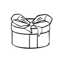 Line sketch of holiday gift with bow, vector illustration