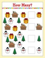 Christmas How Many game for kids searching and counting activity for preschool children vector