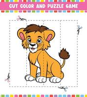 cortar color educación hoja de cálculo juego para niños color actividad rompecabezas para niños con linda animal vector