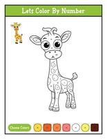 Color by number coloring page printable activity With Cute Giraffe vector