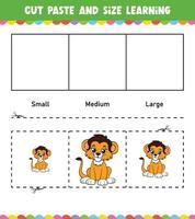 Learning sizes Cut and Paste easy activity worksheet game for children with Cute Animal vector