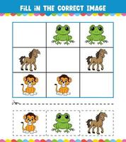 Education game for children Fill In The Correct Image with Cute Animal vector