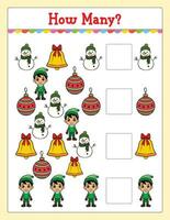 Christmas How Many game for kids searching and counting activity for preschool children vector