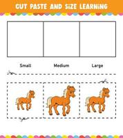 Learning sizes Cut and Paste easy activity worksheet game for children with Cute Animal vector