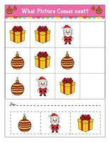 Educational Children's  Matching Challenge Game What Comes Next game for children Christmas Theme vector