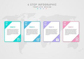 infografía modelo multicolor cuadrícula, blanco letras y íconos en el rincones un blanco rectángulo con cortar rincones a el parte superior tiene texto en el medio de el mapa, abajo un gris degradado antecedentes. vector