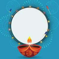 contento diwali festival de luces antecedentes con diya y petardos blanco espacio para tu anuncio trabajar. vector