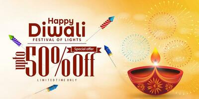 Happy Diwali festival Celebration banner design with huge discounts to attract people vector