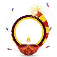 Happy Diwali festival background with Beautiful diya and firecrackers on white background. vector