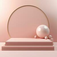 Empty minimalistic glossy scene with pearls. Pink, beige, neutral color podium for goods and items. Generative AI photo