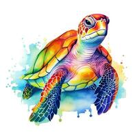 Watercolor turtle, colorful illustration, clipart on white background. Generative AI photo