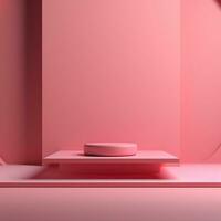 Shiny simple pink pedestal, stage, podium, empty space. Generative AI photo
