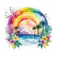 Watercolor rainbow illustration, floral art, clipart, single element for design on white background. Generative AI photo