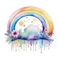 Watercolor rainbow illustration, floral art, clipart, single element for design on white background. Generative AI photo