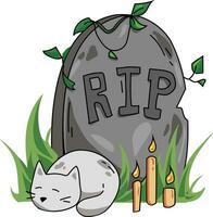 Illustration of cat under the grave vector