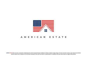 logo americano bandera y casa inmuebles vector