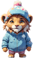 lion Animals in winter attire, Winter animal clothing, Cute animal sweaters ai generative png