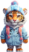 Tiger Tiere im Winter Kleidung, Winter Tier Kleidung, süß Tier Pullover, ai generativ png