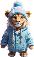 lion Animals in winter attire, Winter animal clothing, Cute animal sweaters ai generative png