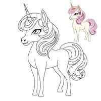Cute unicorn coloring page. Isolated unicorn coloring page. Vector illustration.