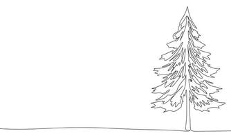 Pine tree one line continuous banner. Line art fir tree. Hand drawn silhouette spruce. Vector illustration.
