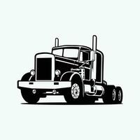 Classic Semi Truck Monochrome SIlhouette Vector Art Black and White Illustration in White Background