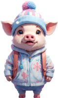 pig Animals in winter attire, Winter animal clothing, Cute animal sweaters ai generative png