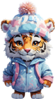 tiger Animals in winter attire, Winter animal clothing, Cute animal sweaters, ai generative png