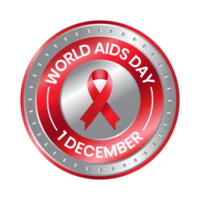 World AIDS Day Badge With Awareness Ribbon HIV AIDS Banner Design, Emblem, Rubber Stamp, T Shirt, Seal png