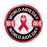 World AIDS Day Badge With Awareness Ribbon HIV AIDS Banner Design, Emblem, Rubber Stamp, T Shirt, Seal png