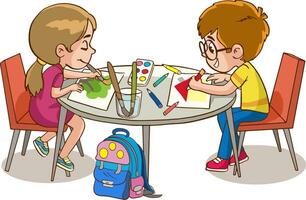 vector illustration of kids painting