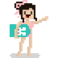 Pixel art beach girl character png