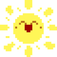 Pixel art happy sun cartoon character png