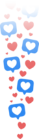 Hearts likes in live stream in social media. Flying up love reactions template png