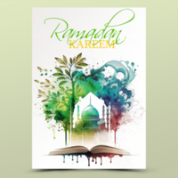 Ramadán kareem islámico acuarela pintura psd modelo con Ramadán para fondo de pantalla diseño