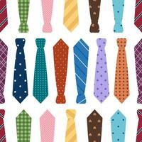 Seamless pattern with neckties. Colored male ties with different ornaments on white background. Business or party accessory. Vector flat illustration