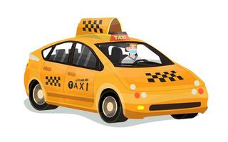 Illustration of modern taxi with taxi driver on a white isolated background. vector