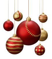 Red and Gold Baseball Hanging Christmas Balls png