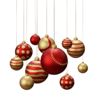 röd och guld baseboll hängande jul bollar png