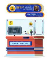 Vector cartoon illustration of desk with sim cards for mobile phones. Mobile operator service.