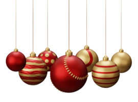 Red and Gold Baseball Hanging Christmas Balls png