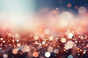 Abstract holiday background with sparkles and highlights, gold bokeh. Blurred sparkling background with place for text, congratulations photo
