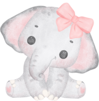 Cute Baby Elephant with Pink Bow Watercolor Nursery Art png