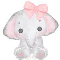 Cute Baby Elephant with Pink Bow Watercolor Nursery Art png