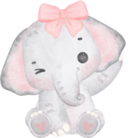 Cute Baby Elephant with Pink Bow Watercolor Nursery Art png