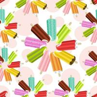 Bright seamless pattern with different types of ice cream. Vector hot summer Illustration for local farm market